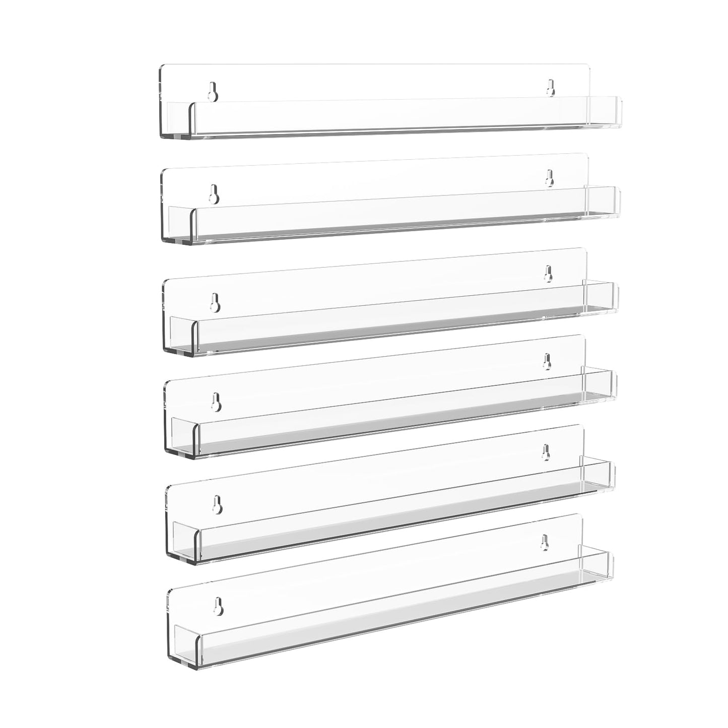 SOVQUEST Nail Polish Shelf Wall Acrylic Clear 15 Inch Rack Sunglass Organizer Multi-Purpose Floating Shelves for Beauty Salons Retailer Dressing Room (6 PCs)