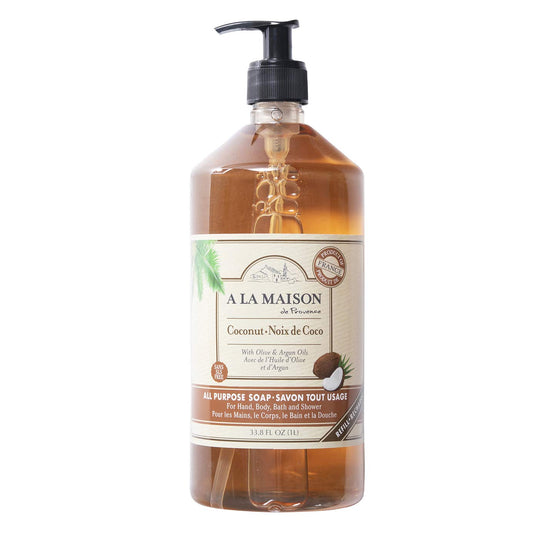 A LA MAISON French Liquid Hand Soap, Pure Coconut - Natural Hand Wash Made with Essential Oils - Biodegradable, Plant-Based, Vegan, Cruelty-Free, Alcohol & Paraben Free (33.8 oz size, 1 Pack)