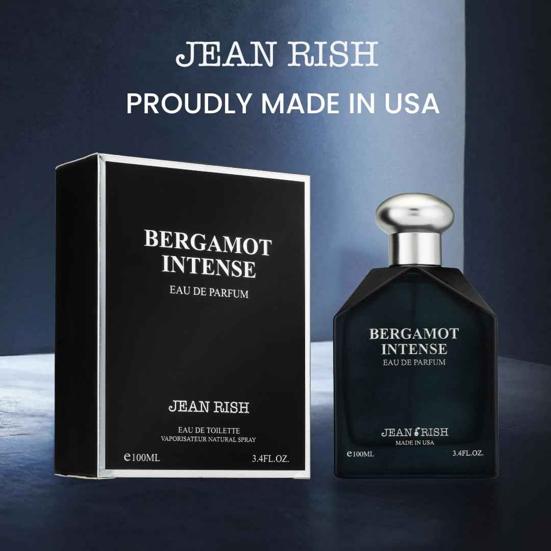 Jean Rish Bergamot Intense, Eau de Parfum for Men (3.4 Fl Oz / 100ml) with Bergamot, Orange Blossom & Patchouli – Long Lasting and Luxury Fragrance, Made in USA