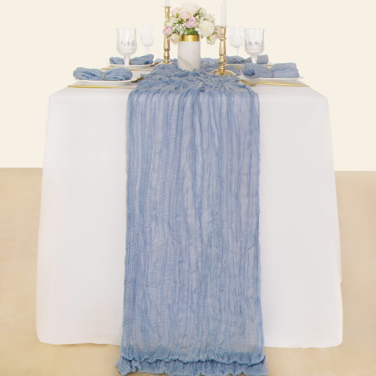 Socomi Cheesecloth Table Runner 10ft Gauze Boho Rustic Dusty Blue Cheese Cloth Table Runner for Wedding Bridal Shower Fall Thanskgiving Decoration