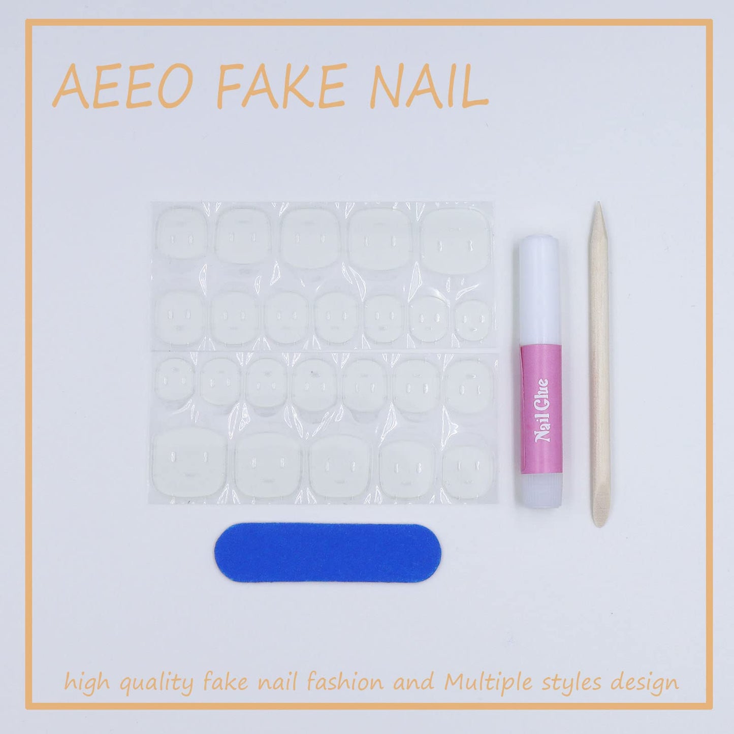 Aeeo Striped Press on Nails Almond Blue Fake Nails Medium Line Art False Nails with Design Glue on Nails Stick on Nails Acrylic Artificial Nails for Women