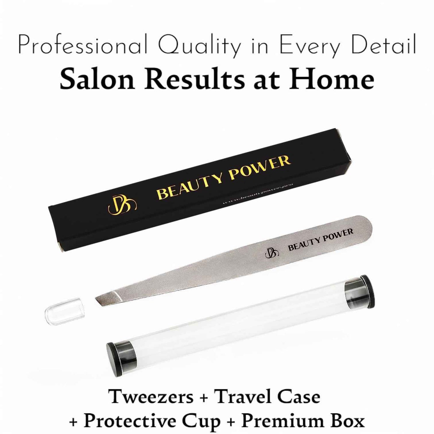 Beauty Power Ultra-Precision Professional Slant Tweezers for Women Facial Hair - German Stainless Steel, Lightweight Black Tweezers for Women & Men, Ideal for Eyebrow & Facial Grooming (Matte Gray)