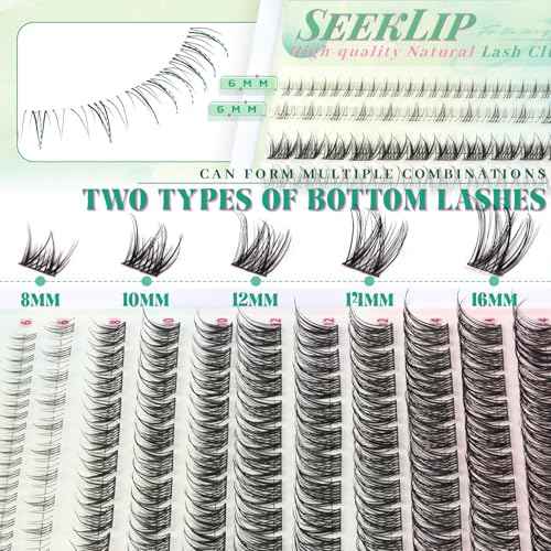 Wispy Lash Clusters 146pcs Natural Lashes Clusters with Bottom Lashes 6-16mm Lightweight Individual Eyelashes Soft Eyelashes Cluster with Thin Band DIY Natural Look Lash Extensions (Lilac)