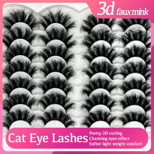 Mink Lashes Fluffy 20mm Long Dramatic Lashes Pack 25mm Big Lash Strips Volume Faux Mink Thick Eyelashes D Curl False Eyelashes Bulk