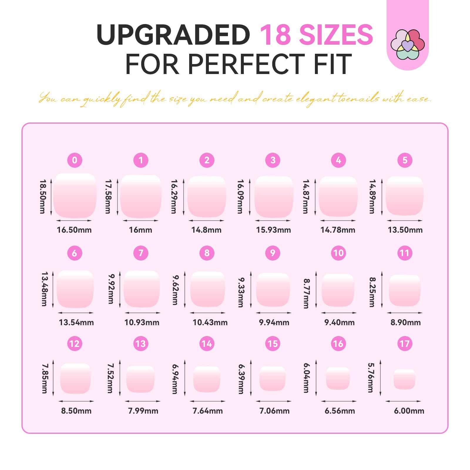 SAVILAND Press On Toenails Kit: 216 PCS Nail Press on Toenails French Tips Pink White Toe Gel Toenails Nail Tips Press on Toenails for Women Solid Nail Glue Gel for Toe Nail Extensions 18 Sizes