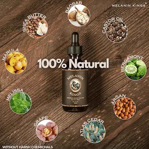 Melanin Kings Beard Oil for Black Men - Specialized formula for Black Men - With ancient African Ingredients - 100% Natural Ingredients - 2fl. Oz. - Kenyan Sandalwood Scent