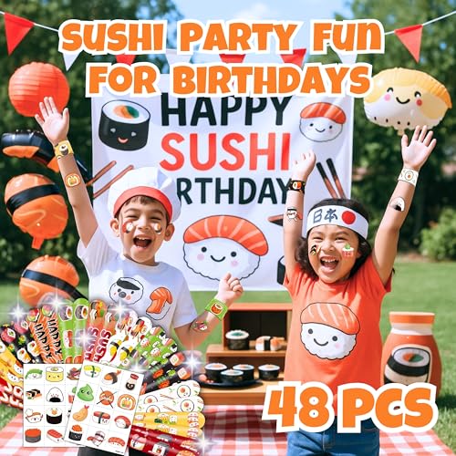 Sushi Party Favors Set - 24 Tattoos & 24 Slap Bracelets