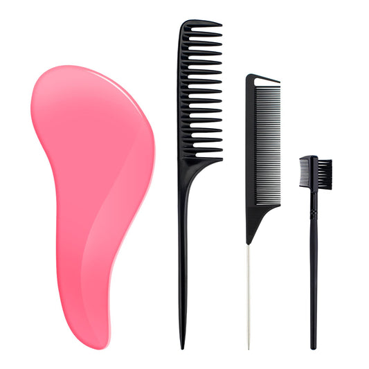 Hair Brush, 4pcs Hair Brushes for Women Men, Brush for Curly Hair Baby Mens Mini Toddler Hair Brush Pink