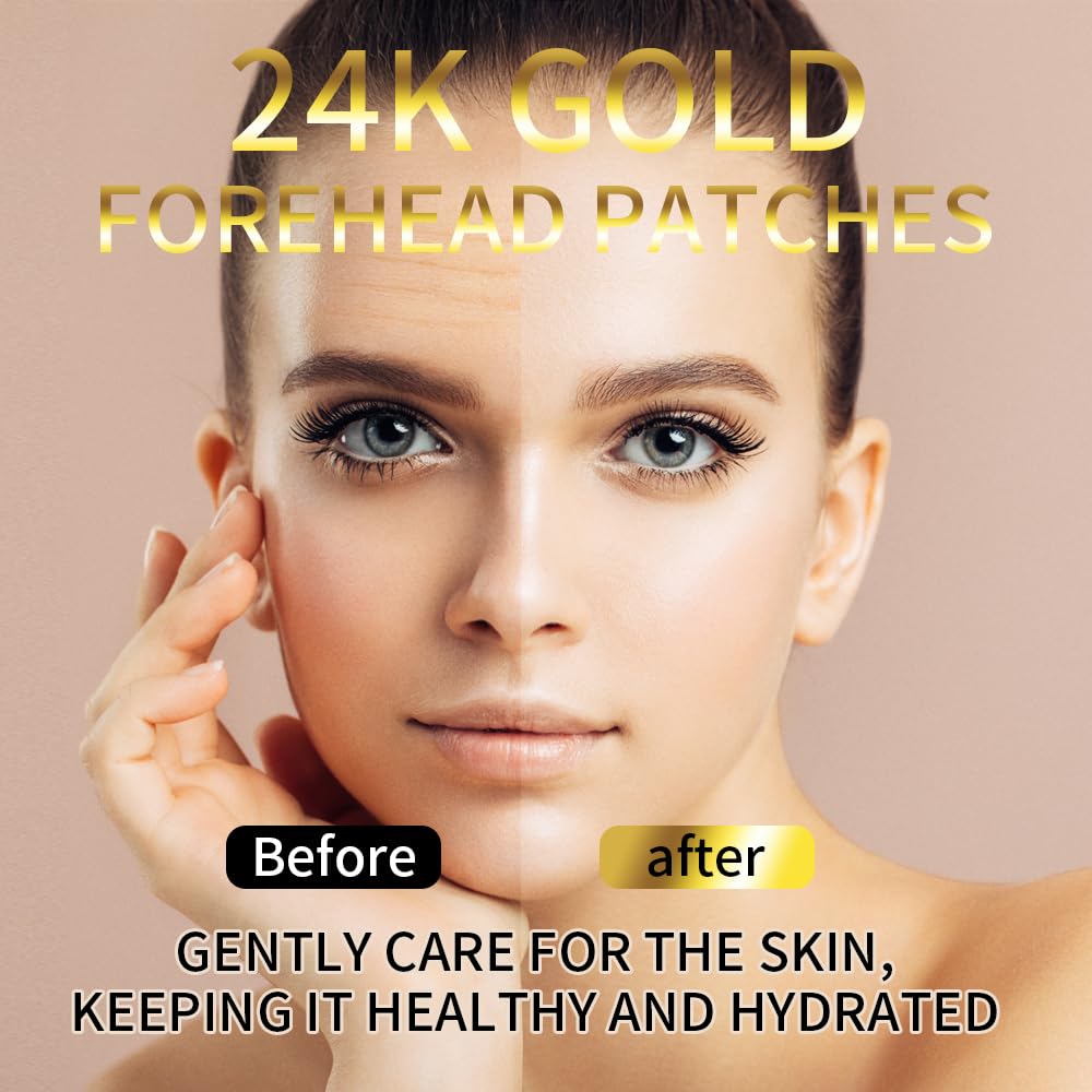 ROUSE 24K Gold Forehead Anti-Wrinkle Patch-15 PCS, Collagen Forehead Lines Mask Forehead Frown Wrinkles Pads T-Zone Patches Smooth Forehead Strips Moisturizing