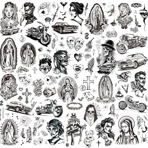 Chicano Temporary Tattoos, 12 Sheets, 110+ Designs