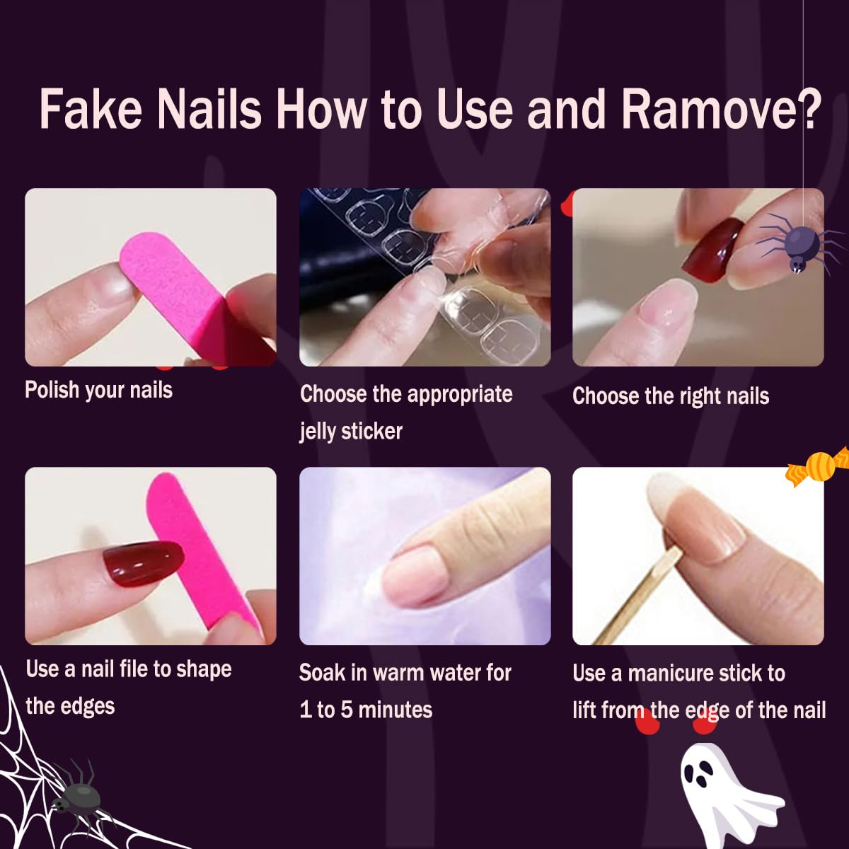 Halloween French Tip Press on Nails Short Square Fake Nails, Pink Press on Nails with Mummy Designs Halloween Glue on Nails Full Cover False Nails Halloween Nails for Women 24Pcs