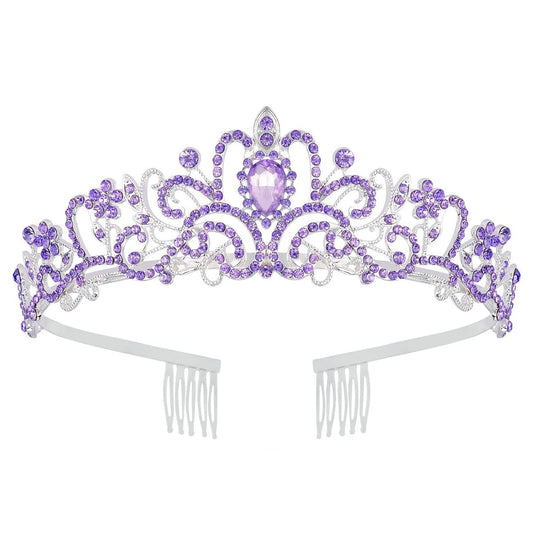 Papoopy Tiara Crown for Women, Headband Hair Accessories for Birthday Wedding Party Costume Purple