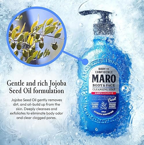 MARO Body & Face Cleansing Soap - Cool Menthol Soap, Fresh Scent Body Wash Soap with Long-Lasting Cooling Sensation - All-in-One Body Wash to Remove Odor | 13.5 oz / 400 ml (2 Pack)