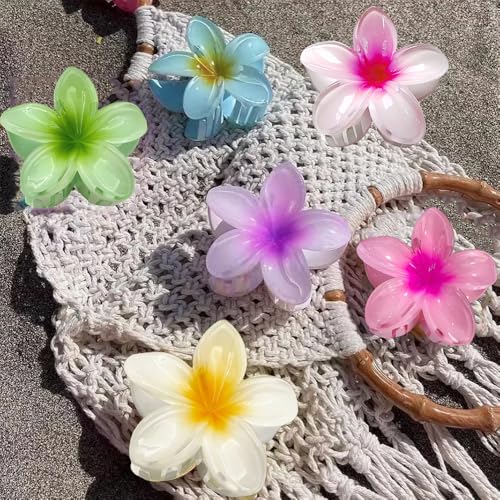 Flower Claw Hair Clips Set - 3Pcs with Plumeria Design