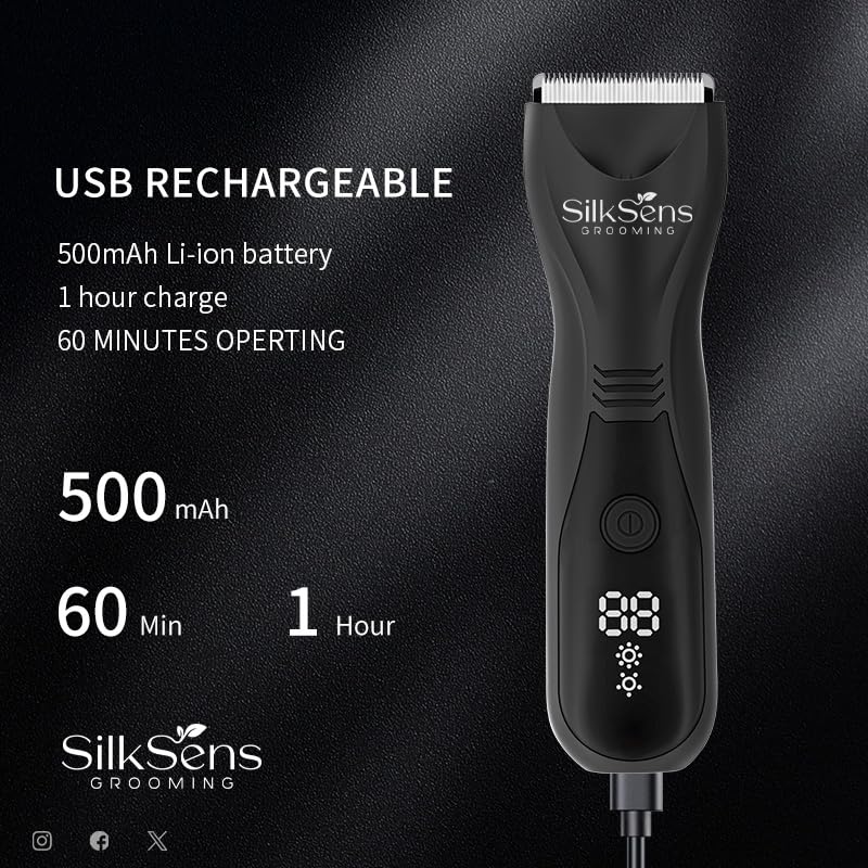 Body Trimmer and Men's Sensitive Area Razor from SilkSens with Charge Ratio Display and Luminous for Comfortable Use for Body Cleaning Waterproof