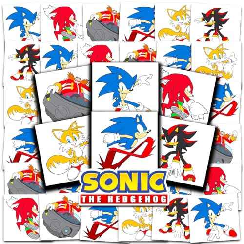 Sonic the Hedgehog Tattoos Party Favors Bundle ~ 72 Perforated Individual 2" x 2" Sonic Temporary Tattoos for Kids Boys Girls (Sonic Party Supplies)