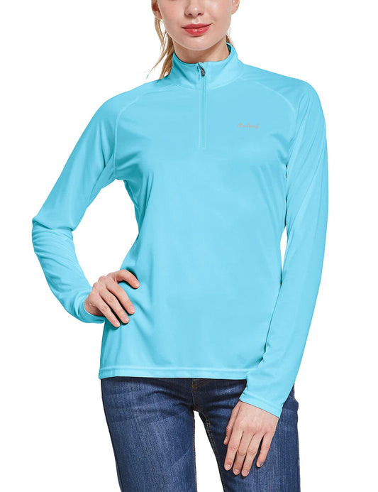 BALEAF Women's Sun Shirts 1/4 Zip Pullover UPF50+ UV Protection Lightweight Quick Dry Golf Hiking Running Workout Tops Blue Size S