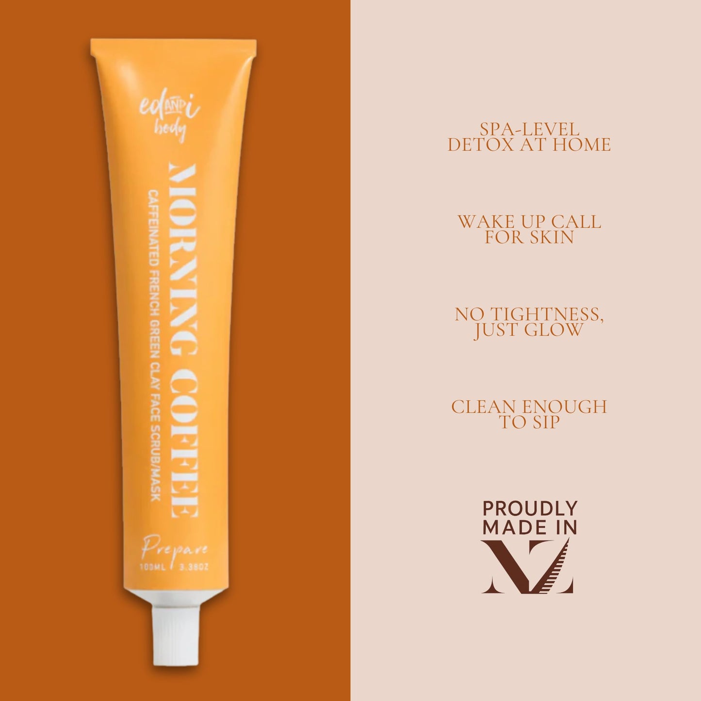 ed&i Morning Coffee 2 in 1 Face Scrub & Mask – With French Green Clay and Coffee Extract, Gentle for Skin, Facial Skin Care, Skincare Clay Mask for Pores, 3.38 oz