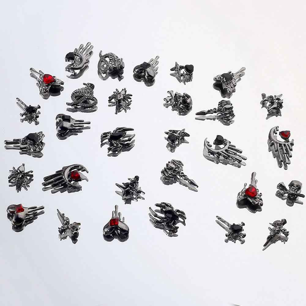 30pcs Halloween Nail Charms for Acrylic Nails 3D Halloween Charms for Nails Cross Nail Charm Star Moon Heart Spider Skull Nail Designs Alloy Nail Art Charms Metal Nail Jewels for Nail Art Supplies