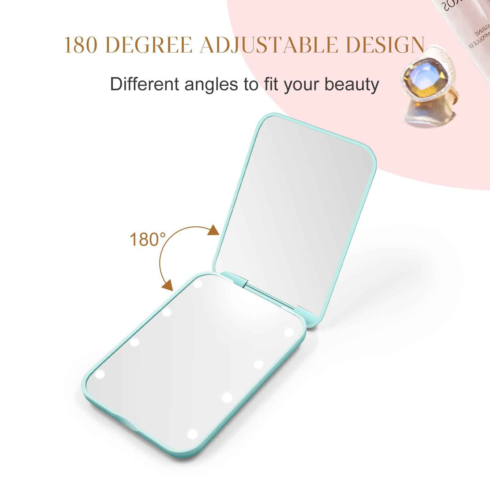 Kakuje Compact Mirror, 1X/3X Magnification LED Pocket Mirror with Nternal BIattery, Mini Mirror for Purse, Pocket,Travel and Present (Mint Green)