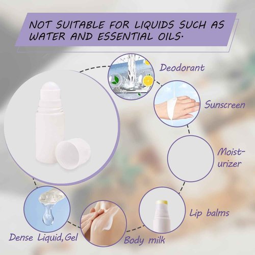 8 Packs Roll On Deodorant Bottles 1.7oz/50ml Empty Deodorant Containers Plastic Rollerball Bottles Refillable Roller Container For Homemade Natural Deodorant