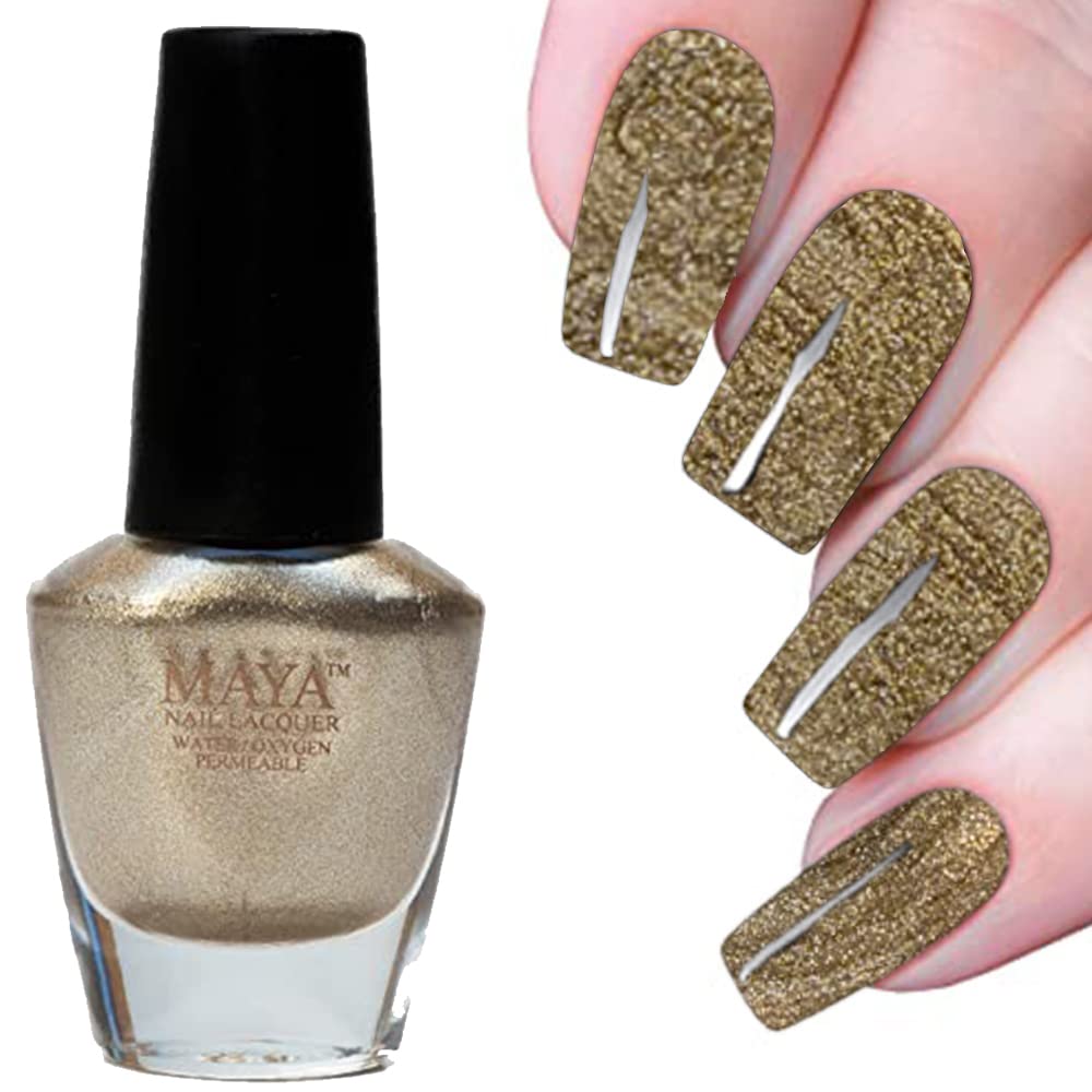 MAYA Cosmetics Halal Breathable Quick Dry Nail Polish, Vegan and Cruelty Free, Oxygen & Water Permeable Nail Lacquer, Non Toxic Gentle On Nails, Gold Digger