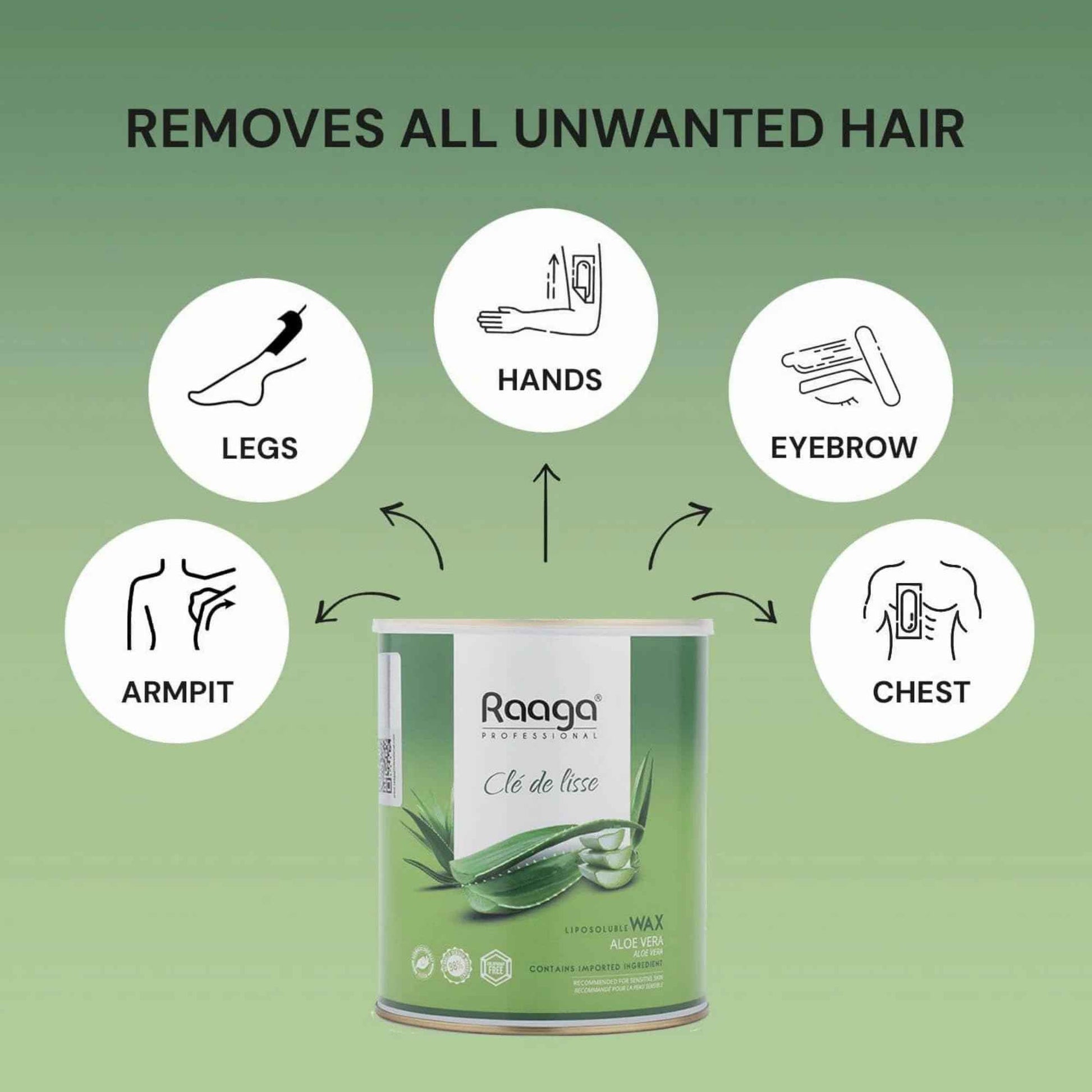 Raaga Professional Aloe Vera Liposoluble Body Wax | Soft Wax for Hair Removal | Gently Removes Unwanted Hair & Tan | Soothes & Hydrates Skin | For Sensitive Skin | 27.05 Fl Oz/800ml