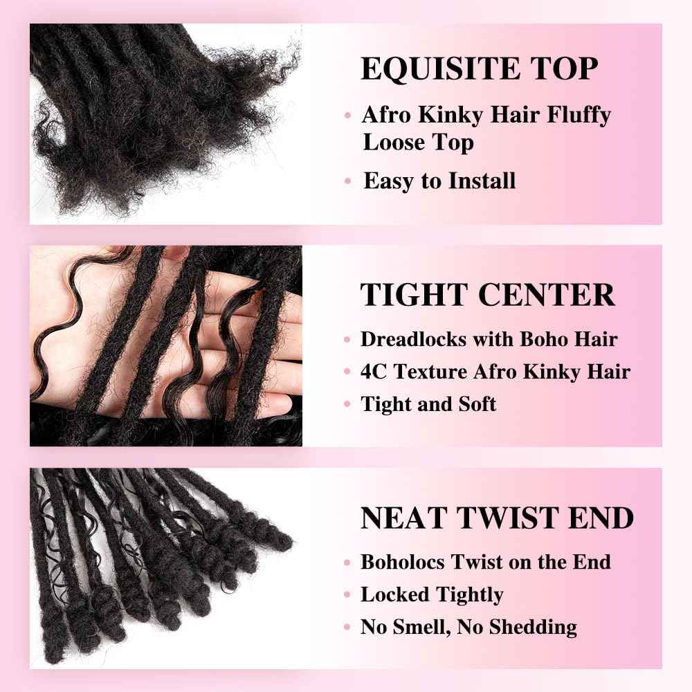 Lovenea 0.6 cm Human Hair Dreadlocks with Twist Ends 12 inch 10 Strands Boholocs Human Hair Handmade Dreadlock Extensions Natural Black Color Can Be Dyed Bleached Curled (1B#, 12 Inch-10 Strands)