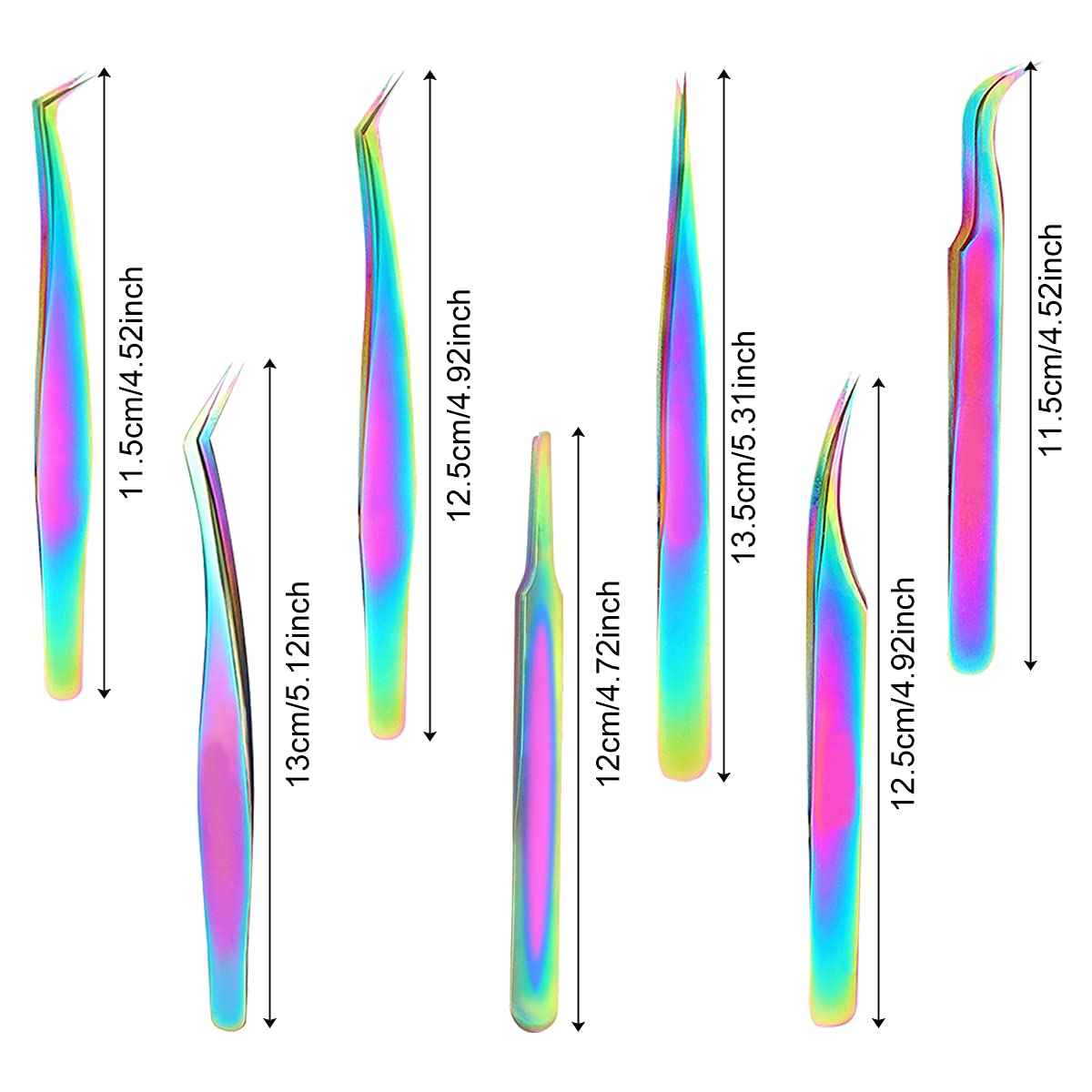 Eyelash Extension Tweezers Set, Fangze 7 Pcs Lash Kit Rainbow Stainless Steel Straight and Curved Tweezer for Nail Art Ingrown Hair Craft