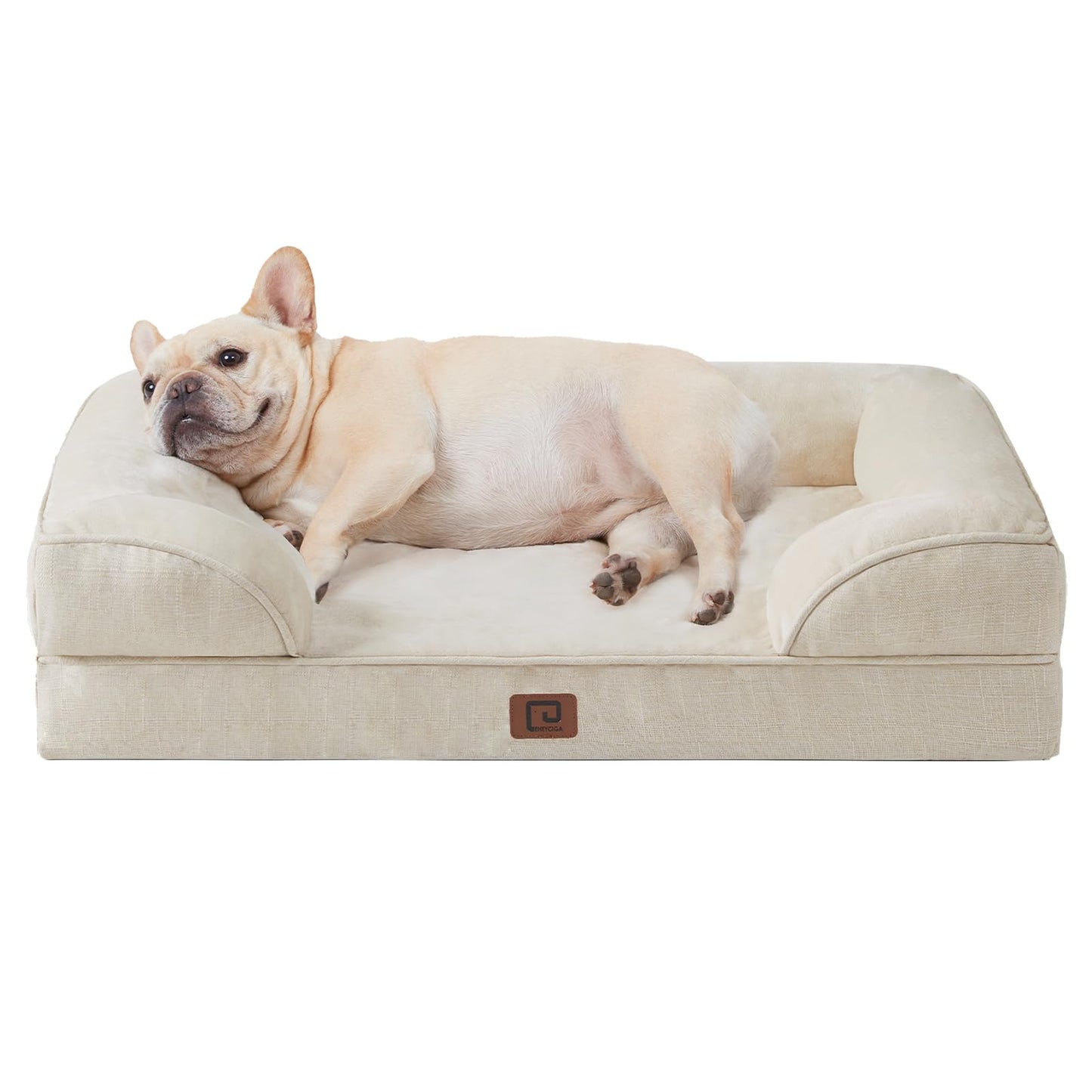 EHEYCIGA Orthopedic Dog Bed for Medium Dogs, Waterproof Memory Foam Medium Dog Beds with Sides, Non-Slip Bottom and Egg-Crate Foam Medium Dog Couch Bed with Washable Removable Cover, Beige