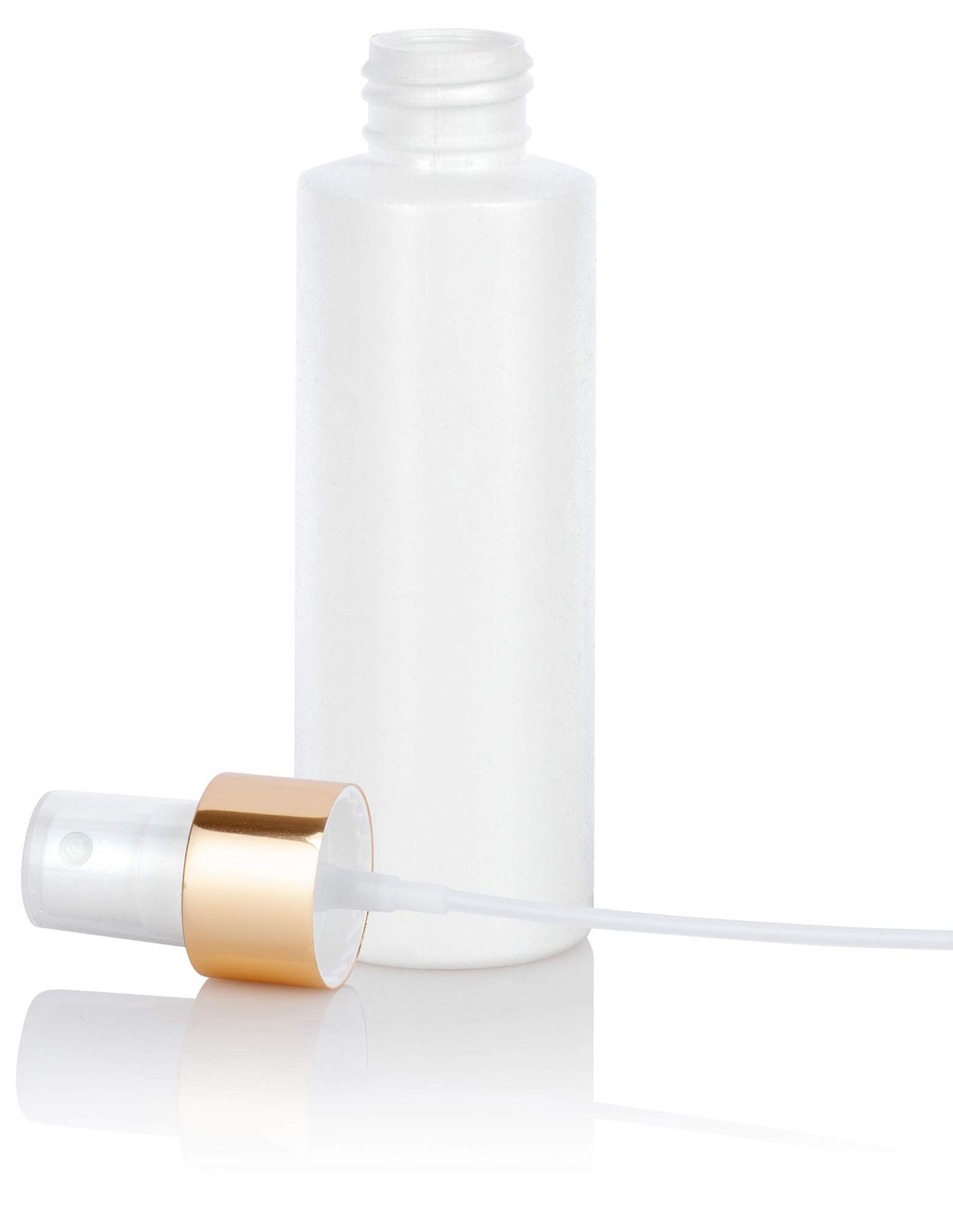 JUVITUS 4 oz / 120 ml White Plastic HDPE Refillable Cylinder Squeeze Bottle with Gold Fine Mist Spray (12 Pack)