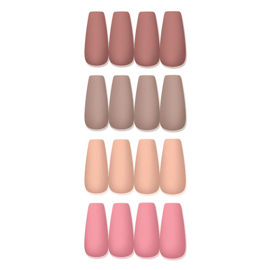 Laza 96 Pcs Colorful Fake Nails 4 Pack Long Ballet Ballerina Coffin Lotus Pink Nude Champagne Full Cover Long Matte Artificial Acrylic Nails - Lotus Cinnamon