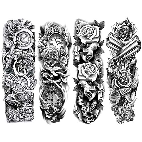 4 Sheets Temporary Tattoos for Adults, Waterproof Fake Tattoo Stickers
