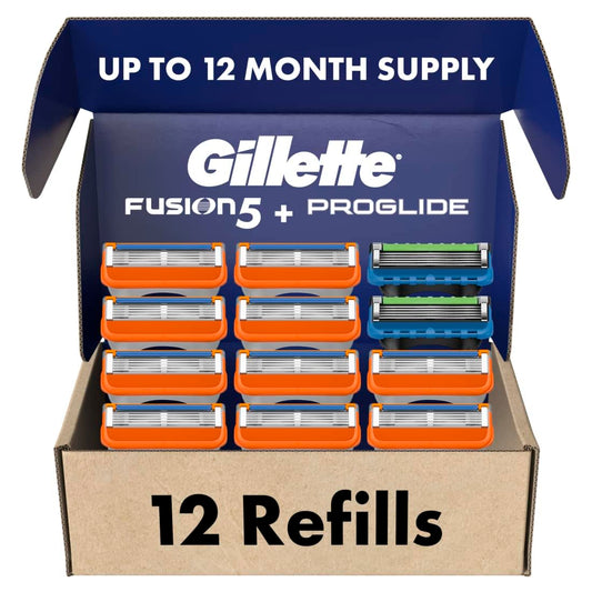 Gillette Mens Razor Blade Refills, 10 Fusion5 Cartridges, 2 ProGlide Cartridges, Lubrastrip for a More Comfortable Shave