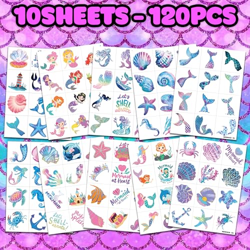 120 Mermaid Temporary Tattoos for Kids Party Favors
