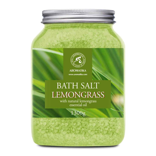 Bath Salts w/Natural Essential Lemongrass Oil 46 Oz (1300g) - Sea Salt Bath for Good Sleep - Bathing - Body Care - Wellness - Beauty - Relaxation - Aromatherapy - Spa - Bath Supplement
