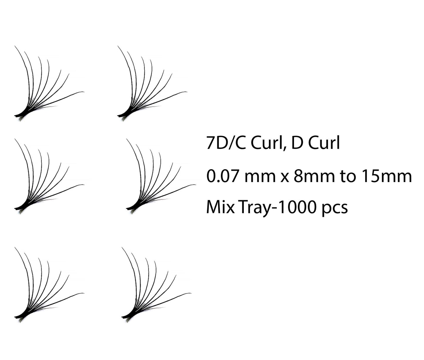 Lashmond 1000 Premade Fans Eyelash Extension Handmade Loose Volume Short Stem Eyelash Multiple Options 5D/7D Pre-made Fans 0.07mm Thickness C/D Curl 8mm-15mm Mixed Length Volume Eyelash Extensions mixed Length Eyelash in the tray (7D/C Curl)