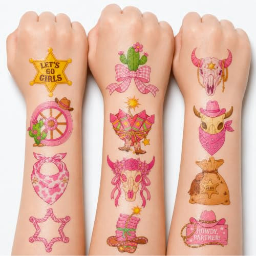 96 PCS Cowgirl Temporary Tattoos for Kids - Western Party Favors