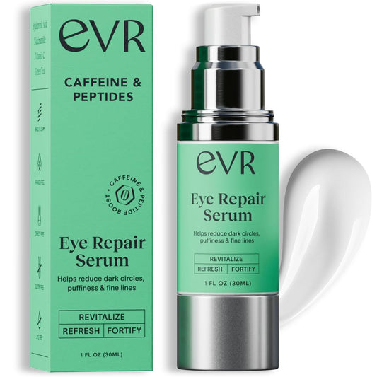 EVR BEAUTY - Caffeine Eye Cream for Dark Circles Puffiness and Wrinkles - Fragrance Free - Anti-aging Eye Care for Sensitive Skin - Made in the USA for Men and Women - 1 Oz