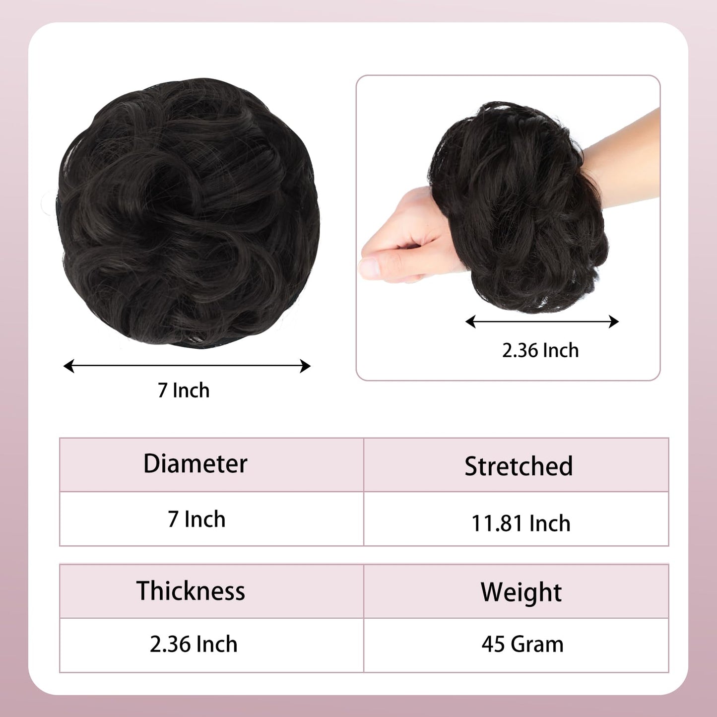 Lynclare Messy Bun Hair Piece Wavy Synthetic Hair Extension，Curly messy Bun Scrunchie Extensions for Women， Chignon Tousled Updo Ponytail Hairpieces with Elastic Rubber（Dark Brown）