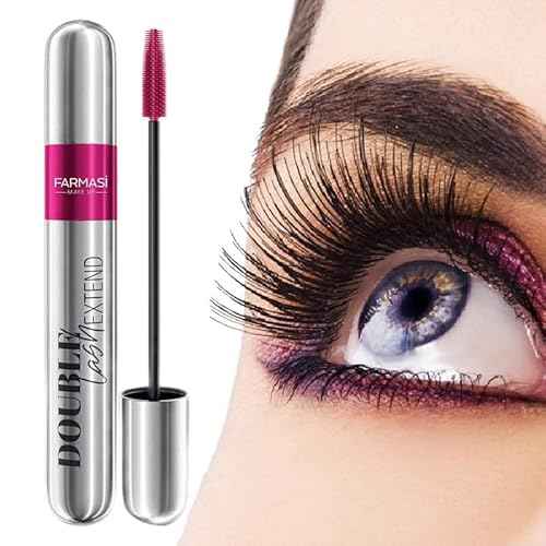 FARMASi Double Lash Extend Mascara, 2-Step Special Brush for Lengthening & Volumizing, False Lash Effect, Buildable Formula, No Clumping, Defines & Multiplies Eyelashes, Black, 0.41 fl oz (Pack of 2)