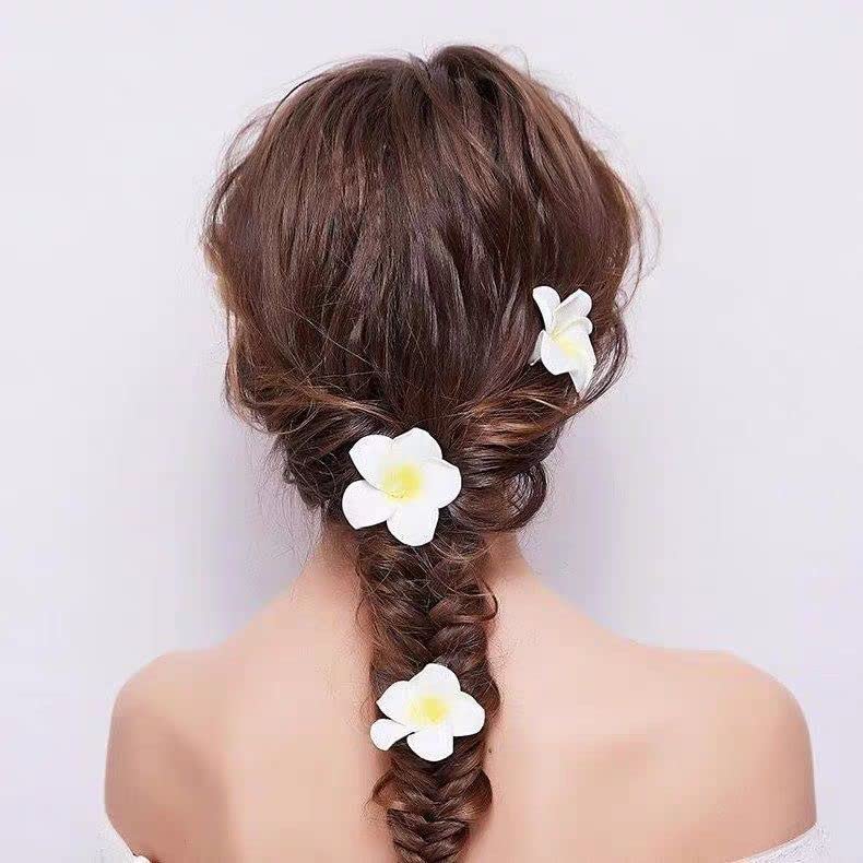 12PCS Women's Grils Hawaiian Plumeria Flower Hair Clips Wedding Bridal Decoration Hairpin Barrette Hair Accessories For Party Beach Holiday (yellow)