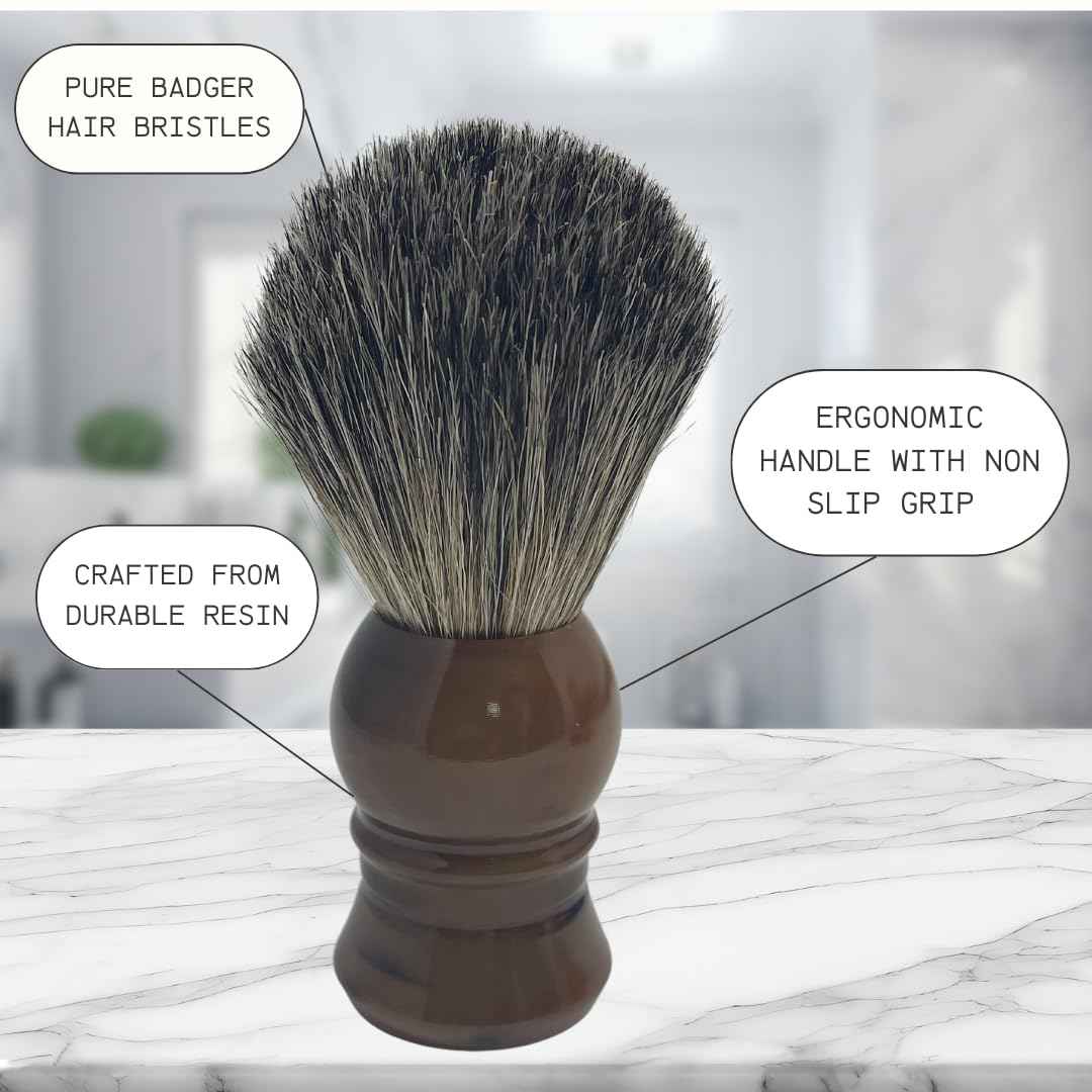 G.B.S Pure Badger Bristle Horn Shaving Brush, use with any Soap Cream All Razors, Effortless Glide Resin