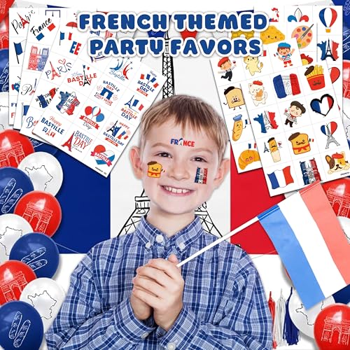 96 PCS French Temporary Tattoos for Kids Party
