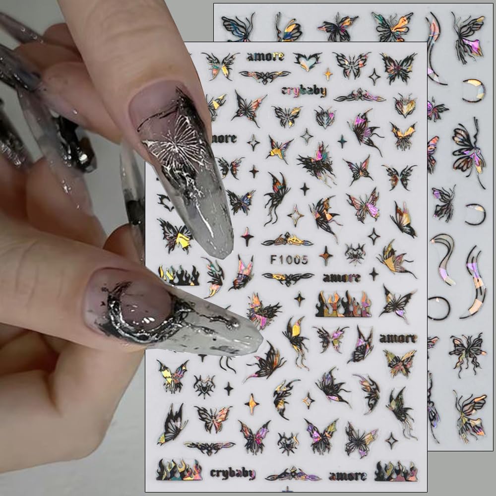 8pcs Laser Black Butterfly Nail Stickers for Women 3D Butterfly Nail Art Stickers Butterfly Nail Decals for Nail Art Supplies Self Adhsive Butterfly Stickers for Nails Butterflies Nail Decorations