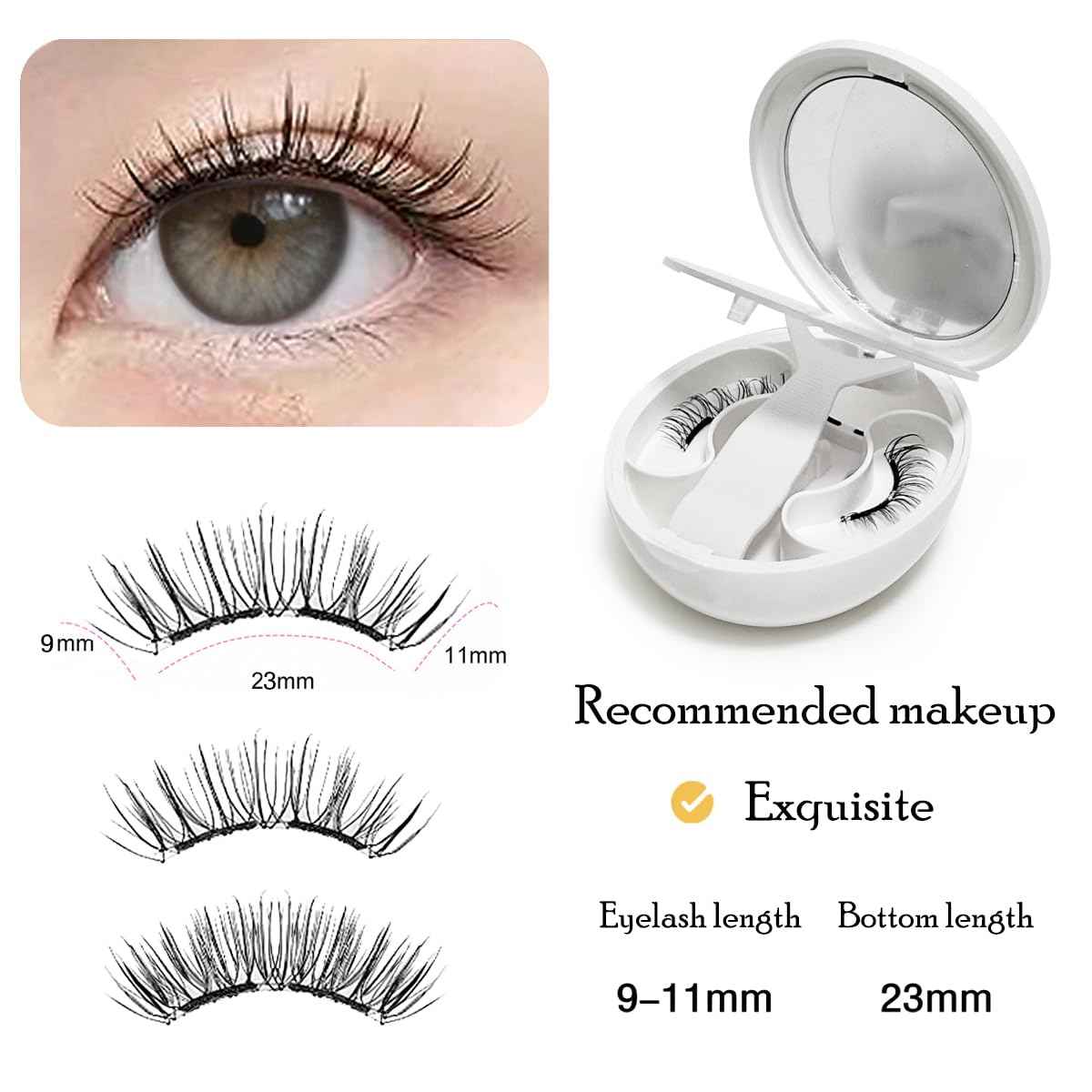 Soft Magnetic False Eyelashes, Reusable, Natural Look, No Glue Required, with Portable Storage Case, Black