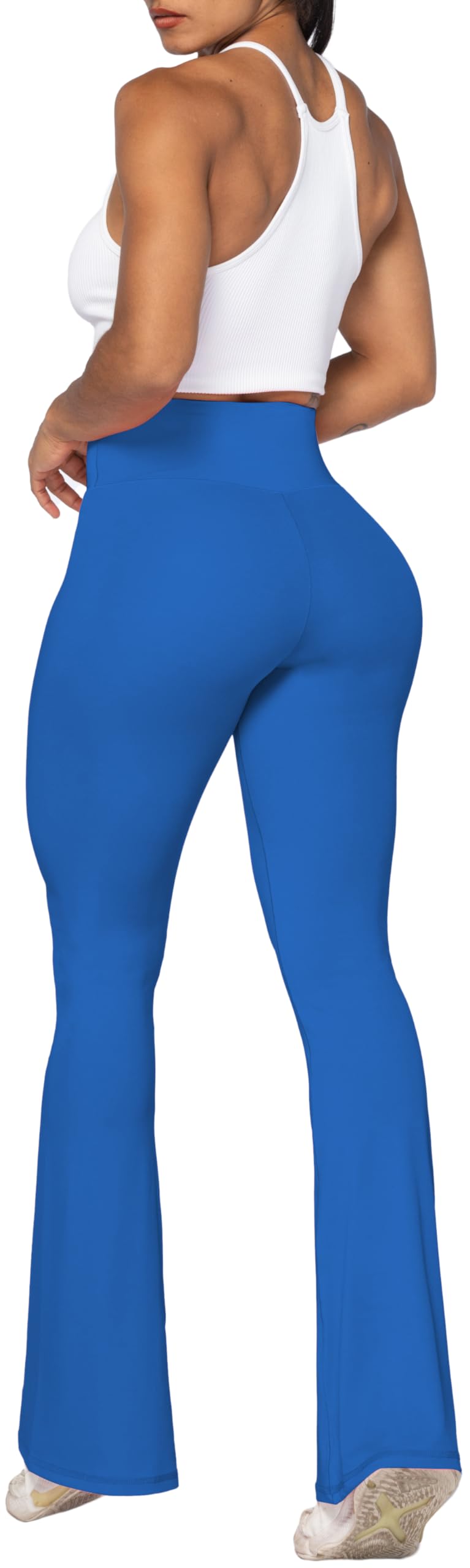 Sunzel Flare Leggings, Crossover Yoga Pants with Tummy Control, High-Waisted and Wide Leg, 30" Inseam, Classic Blue, X-Small