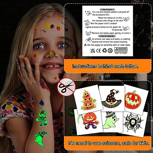 Glow in Dark Halloween Temporary Tattoos for Kids, 102 PCS