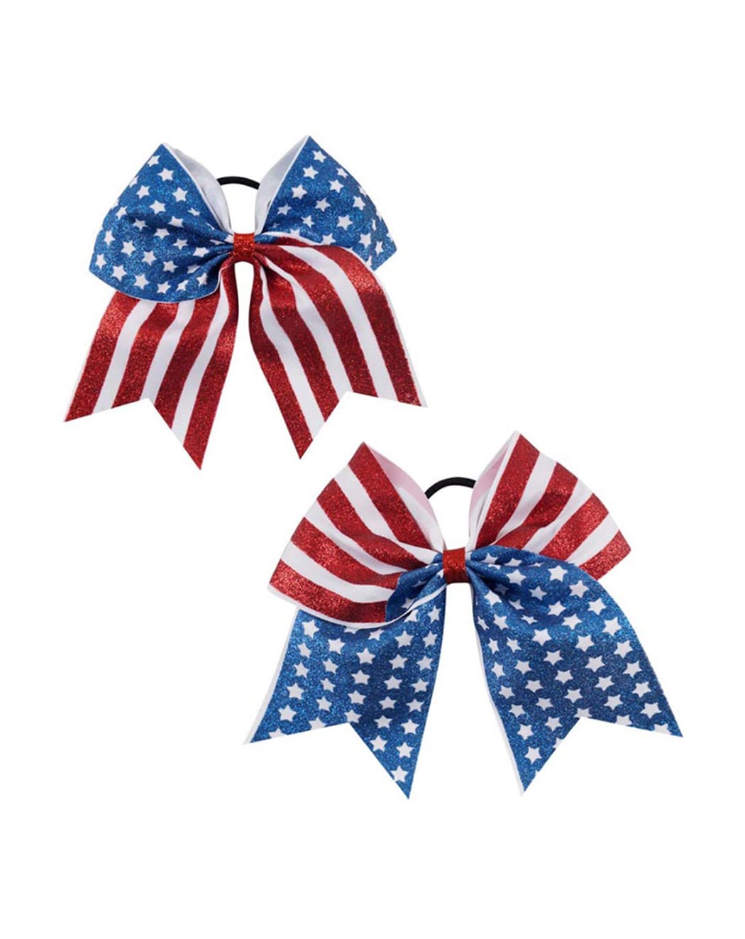 Independence Day Ponytail Holder Girls Cheer Bow Hair Rope Holiday Hair Ring Tie JHN33 (2 Pcs-Set C)