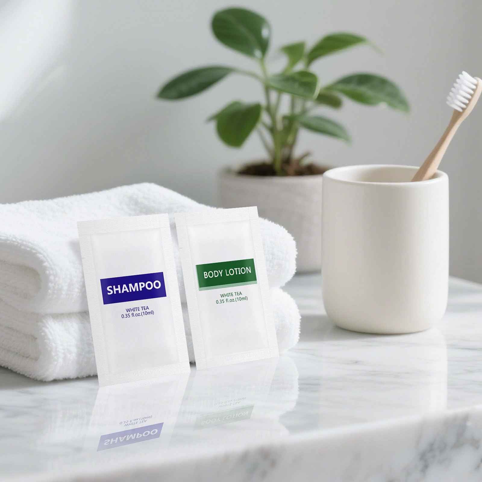 Travel Size Body Wash and Shampoo Bulk,Refreshing White Tea Scent,0.35 fl oz,Individually Wrapped Mini Shower Gel Shampoo Hygiene Kits for Travel/On The Go/Homeless Care/Hotel Guests(Pack of 200)